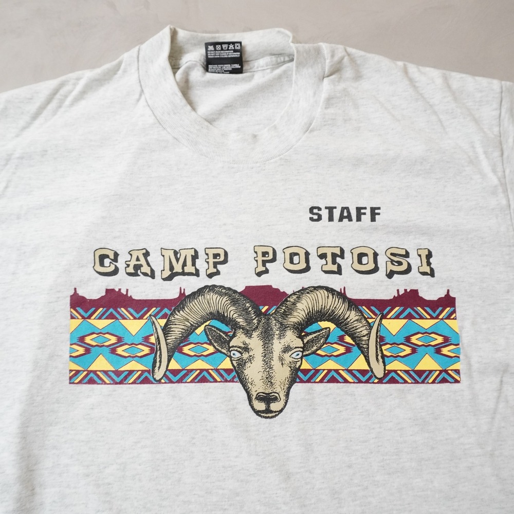 Vintage T-Shirt Large Mens 90s Grey Camp Potosi Staff USA Fruit of the Loom - Picture 3 of 8